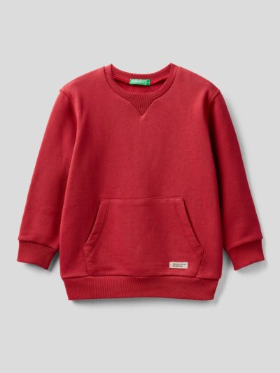 Kids' Benetton Crew Neck Organic Cotton Sweatshirt Red | NZ565592