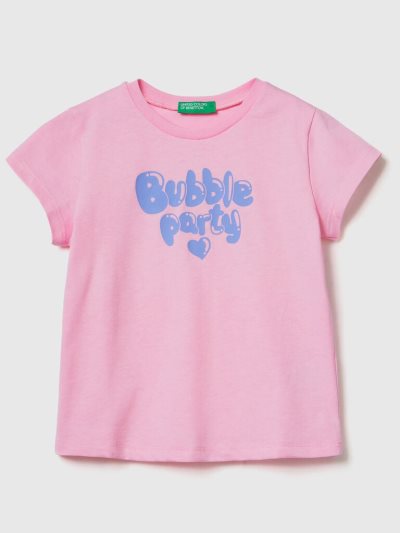 Kids' Benetton Crew Neck Print Short Sleeve T-shirts Pink | NZ371191