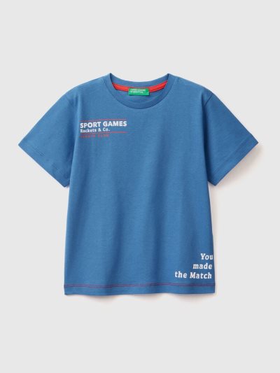 Kids' Benetton Crew Neck Print Short Sleeve T-shirts Bright Blue | NZ967271