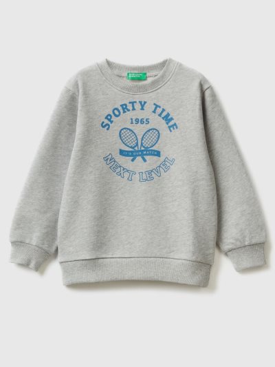 Kids' Benetton Crew Neck Print Sweatshirt Light Grey | NZ311130