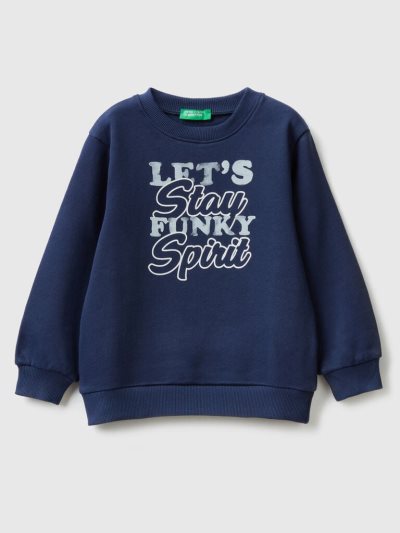 Kids' Benetton Crew Neck Print Sweatshirt Dark Blue | NZ778792
