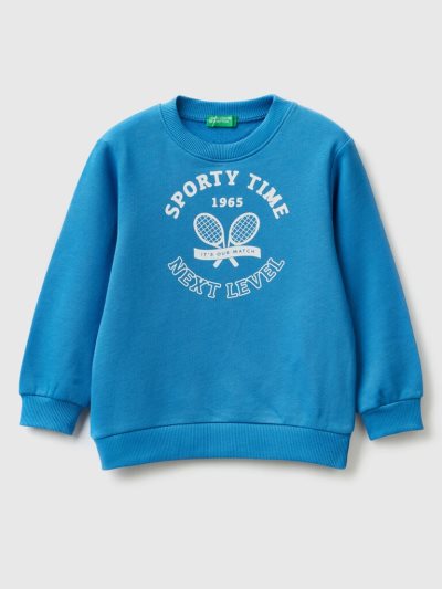 Kids' Benetton Crew Neck Print Sweatshirt Bright Blue | NZ925152