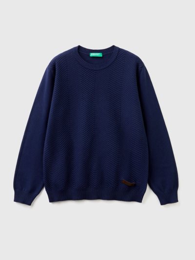 Kids' Benetton Crew Neck Pure Cotton Sweaters Dark Blue | NZ559638