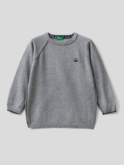 Kids' Benetton Crew Neck Raglan Sleeves Sweaters Grey | NZ149104