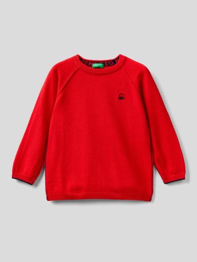 Kids' Benetton Crew Neck Raglan Sleeves Sweaters Red | NZ381773