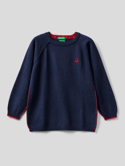 Kids' Benetton Crew Neck Raglan Sleeves Sweaters Dark Blue | NZ732236