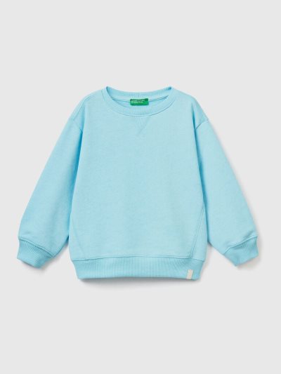 Kids' Benetton Crew Neck Recycled Fabric Sweatshirt Neon Sky Blue | NZ548028