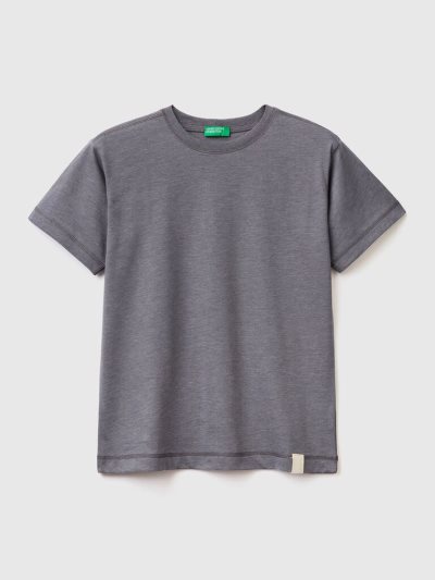 Kids' Benetton Crew Neck Recycled Fabric Short Sleeve T-shirts Dark Grey | NZ610872