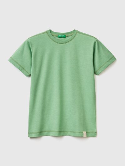 Kids' Benetton Crew Neck Recycled Fabric Short Sleeve T-shirts Light Green | NZ786555