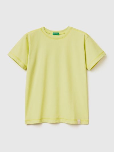 Kids' Benetton Crew Neck Recycled Fabric Short Sleeve T-shirts Neon Yellow | NZ806724