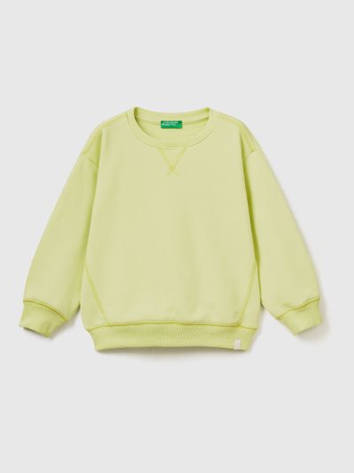 Kids' Benetton Crew Neck Recycled Fabric Sweatshirt Neon Yellow | NZ885355