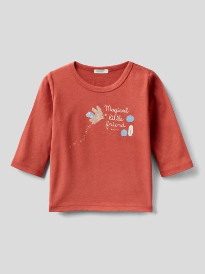 Kids' Benetton Crew Neck Warm Organic Cotton T Shirts Burnt | NZ500959