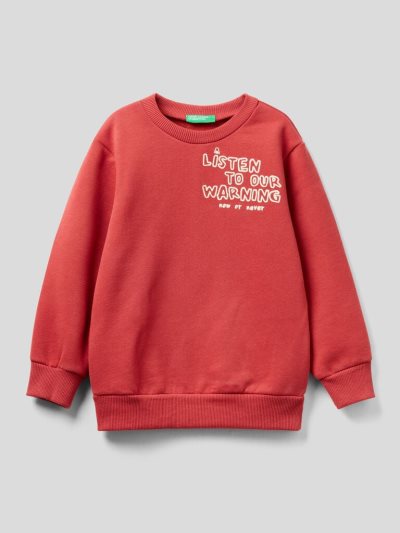 Kids' Benetton Crew Neck Warm Print Sweatshirt Red | NZ039144