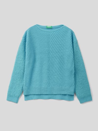 Kids' Benetton Crew Neck Wool Blend Sweaters Light Blue | NZ133054