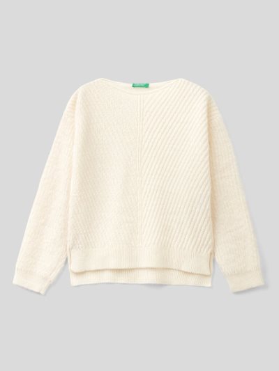 Kids' Benetton Crew Neck Wool Blend Sweaters Creamy White | NZ137848