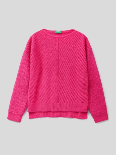 Kids' Benetton Crew Neck Wool Blend Sweaters Fuchsia | NZ867243