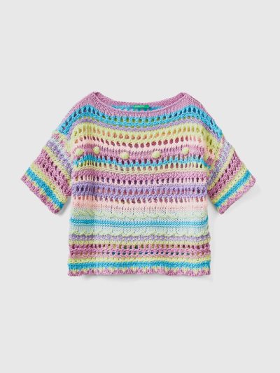 Kids' Benetton Crochet Knit Sweaters Lilac | NZ852189