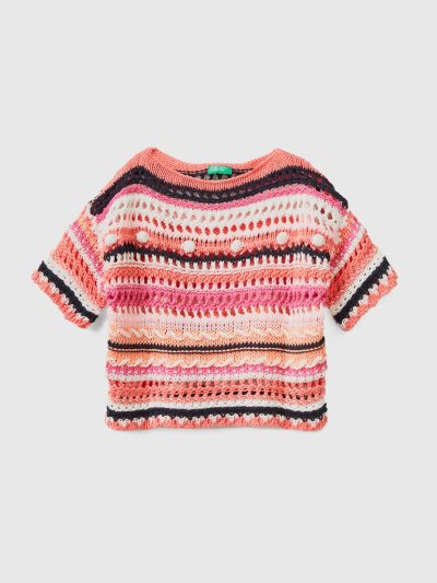 Kids' Benetton Crochet Knit Sweaters Pink | NZ526926