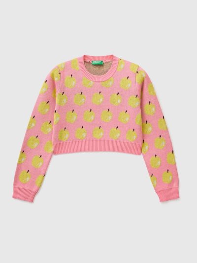 Kids' Benetton Cropped Apple Pattern Sweaters Pink | NZ442533
