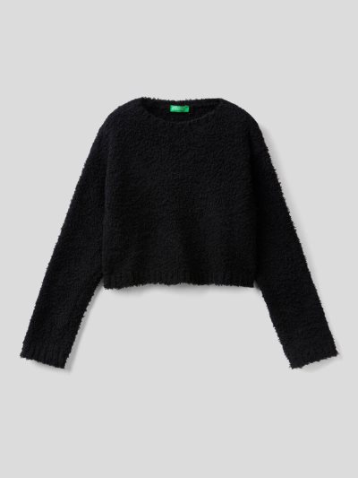 Kids' Benetton Cropped Black Bouclé Look Sweaters Black | NZ727923
