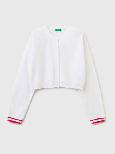 Kids' Benetton Cropped Bouclé Yarn Cardigan White | NZ855617