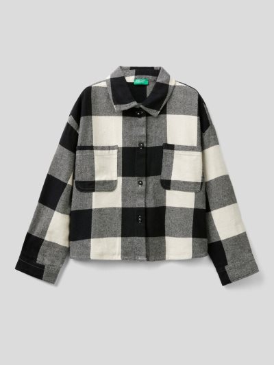 Kids' Benetton Cropped Check Shirts Black | NZ107613