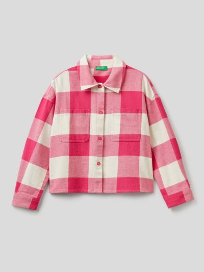 Kids' Benetton Cropped Check Shirts Pink | NZ084317