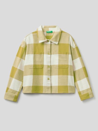Kids' Benetton Cropped Check Shirts Yellow | NZ600494