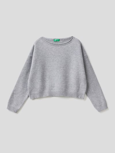 Kids' Benetton Cropped Cotton Blend Sweaters Grey | NZ619033