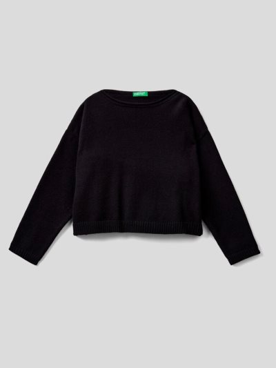 Kids' Benetton Cropped Cotton Blend Sweaters Black | NZ680369