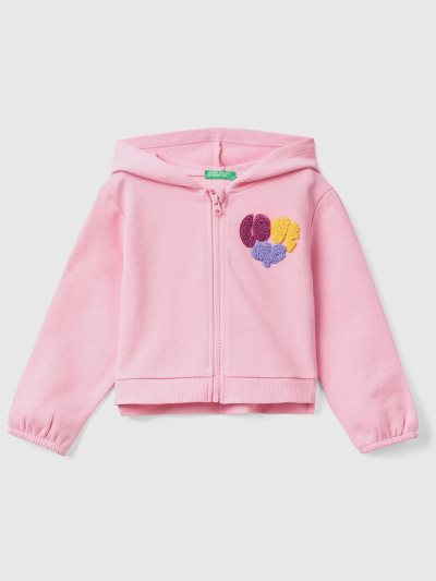 Kids' Benetton Cropped Embroidery Hoodie Pink | NZ516173