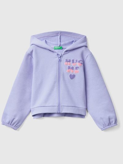Kids' Benetton Cropped Embroidery Hoodie Periwinkle | NZ631292