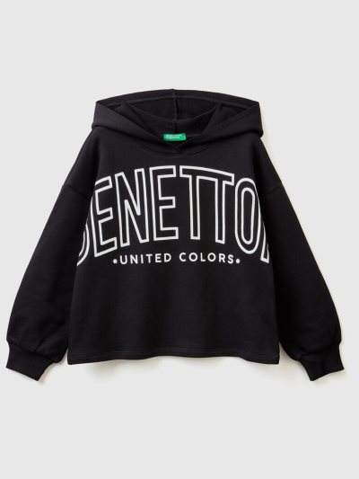 Kids' Benetton Cropped Hood Hoodie Black | NZ269831