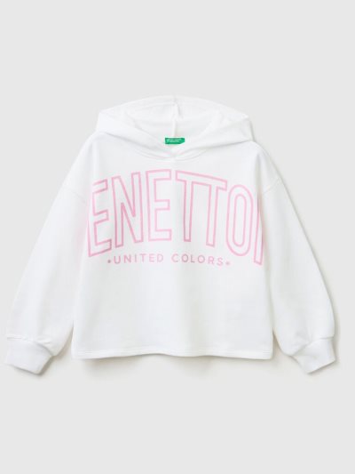 Kids' Benetton Cropped Hood Hoodie White | NZ523849