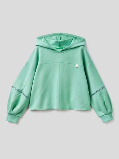 Kids' Benetton Cropped Jeweled Details Hoodie Aqua | NZ685368
