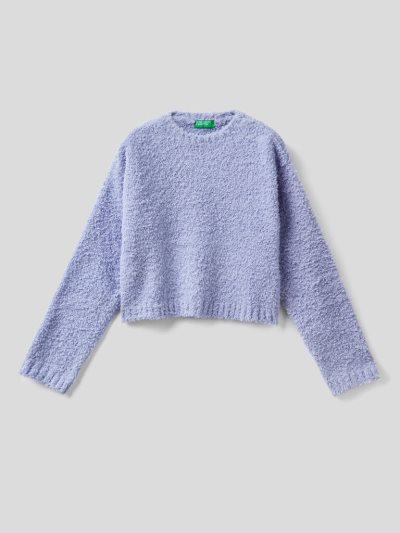 Kids' Benetton Cropped Lilac Bouclé Look Sweaters Lilac | NZ644698
