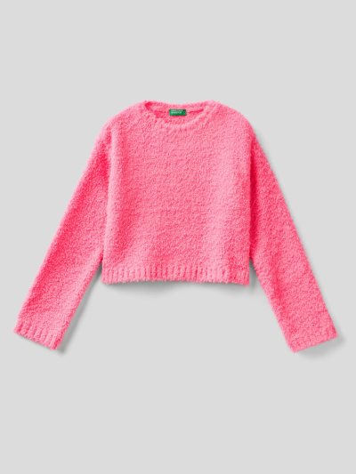 Kids' Benetton Cropped Neon Pink Bouclé Look Sweaters Neon Pink | NZ696571