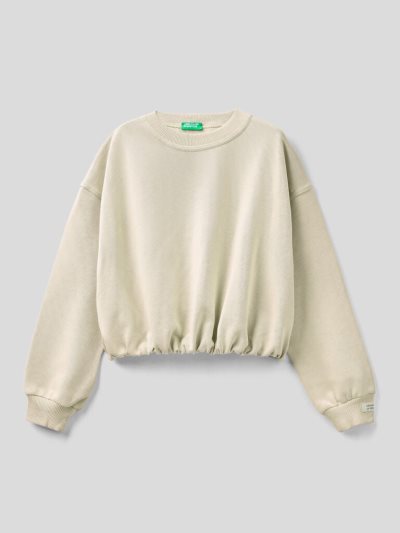 Kids' Benetton Cropped Organic Cotton Sweatshirt Creamy White | NZ390040