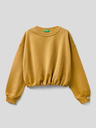 Kids' Benetton Cropped Organic Cotton Sweatshirt Mustard | NZ675663