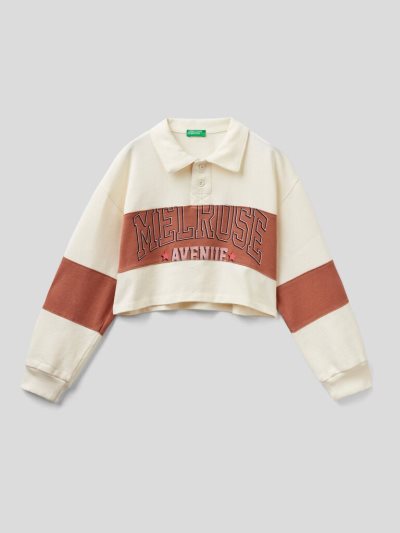 Kids' Benetton Cropped Print Polo Shirts Creamy White | NZ872678
