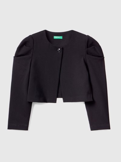 Kids' Benetton Cropped Puff Sleeves Jackets Black | NZ006099
