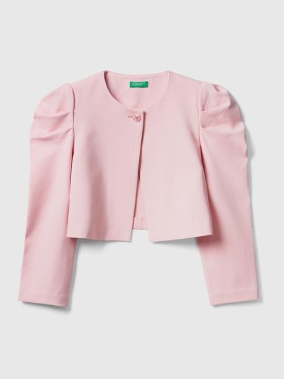 Kids' Benetton Cropped Puff Sleeves Jackets Soft Pink | NZ692096