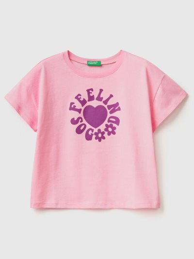 Kids' Benetton Cropped Pure Cotton Short Sleeve T-shirts Pink | NZ269532