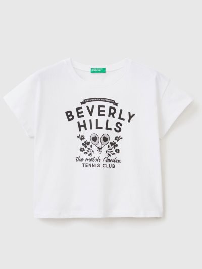 Kids' Benetton Cropped Pure Cotton Short Sleeve T-shirts White | NZ575811