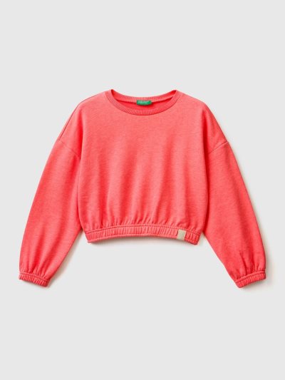 Kids' Benetton Cropped Recycled Fabric Sweatshirt Neon Orange | NZ077482