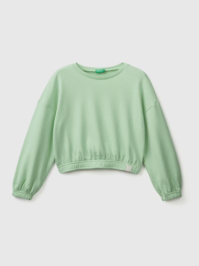 Kids' Benetton Cropped Recycled Fabric Sweatshirt Green | NZ279449
