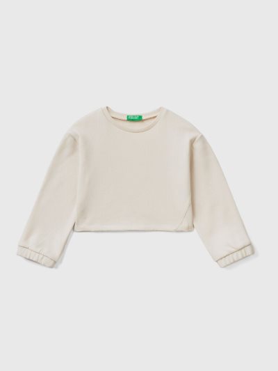 Kids' Benetton Cropped Recycled Fabric Sweatshirt Creamy White | NZ312396