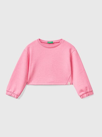 Kids' Benetton Cropped Recycled Fabric Sweatshirt Neon Pink | NZ552767