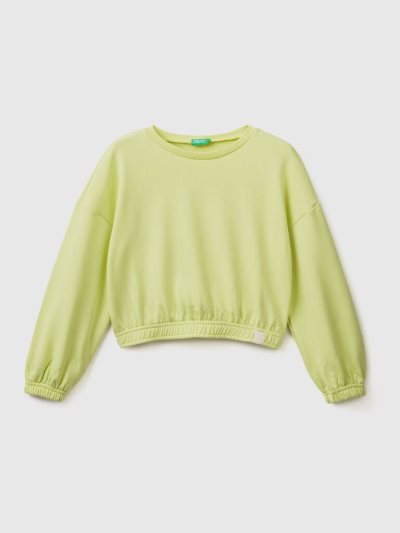 Kids' Benetton Cropped Recycled Fabric Sweatshirt Neon Yellow | NZ676308