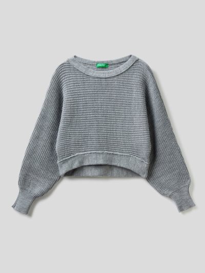 Kids' Benetton Cropped Round Neck Sweaters Grey | NZ162389